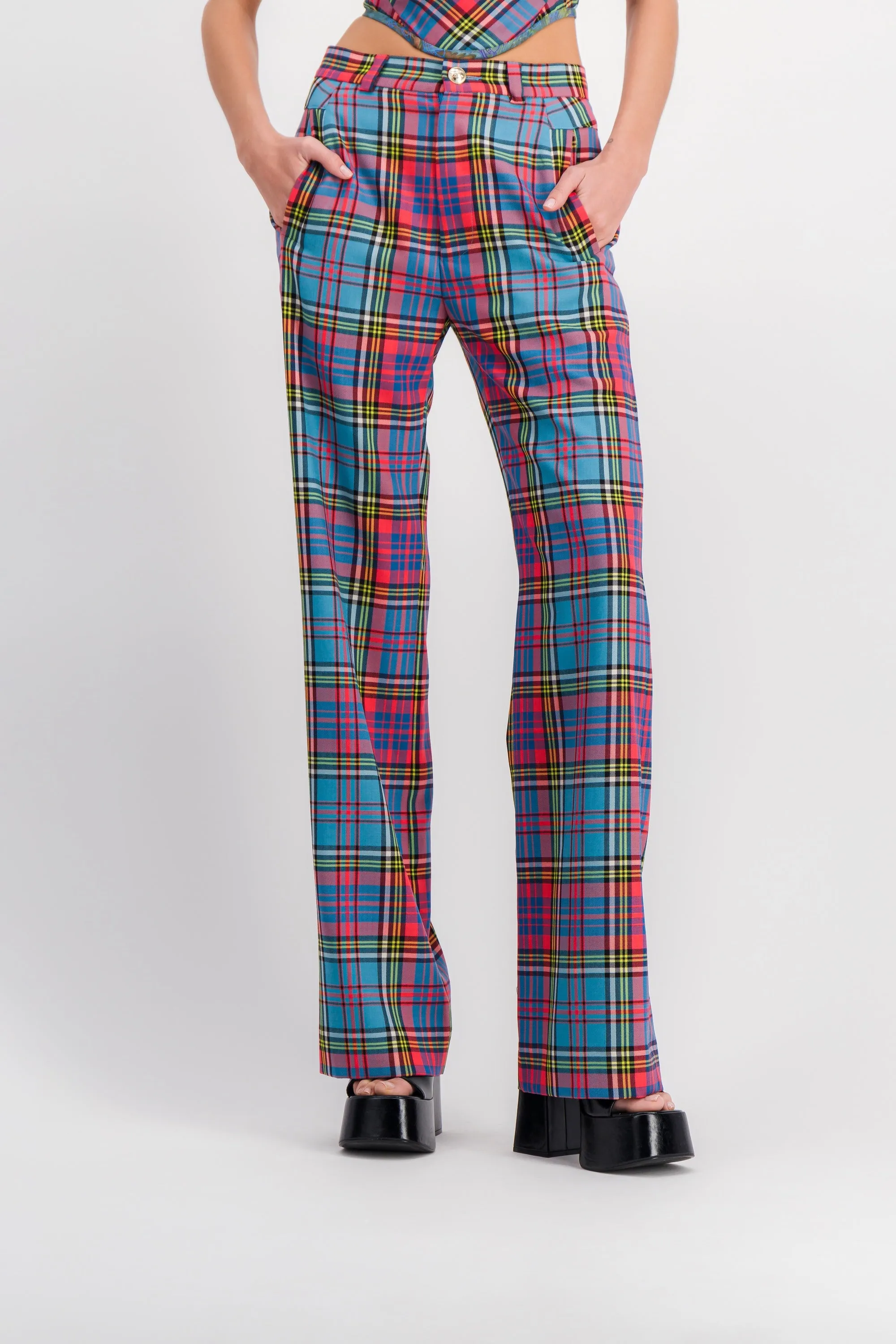 Straight leg tartan pants