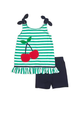 Stripe Knit Short Set With Cherries