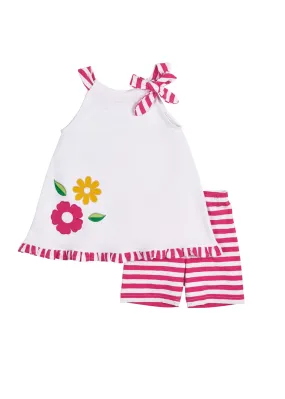 Stripe Knit Short Set With Flowers