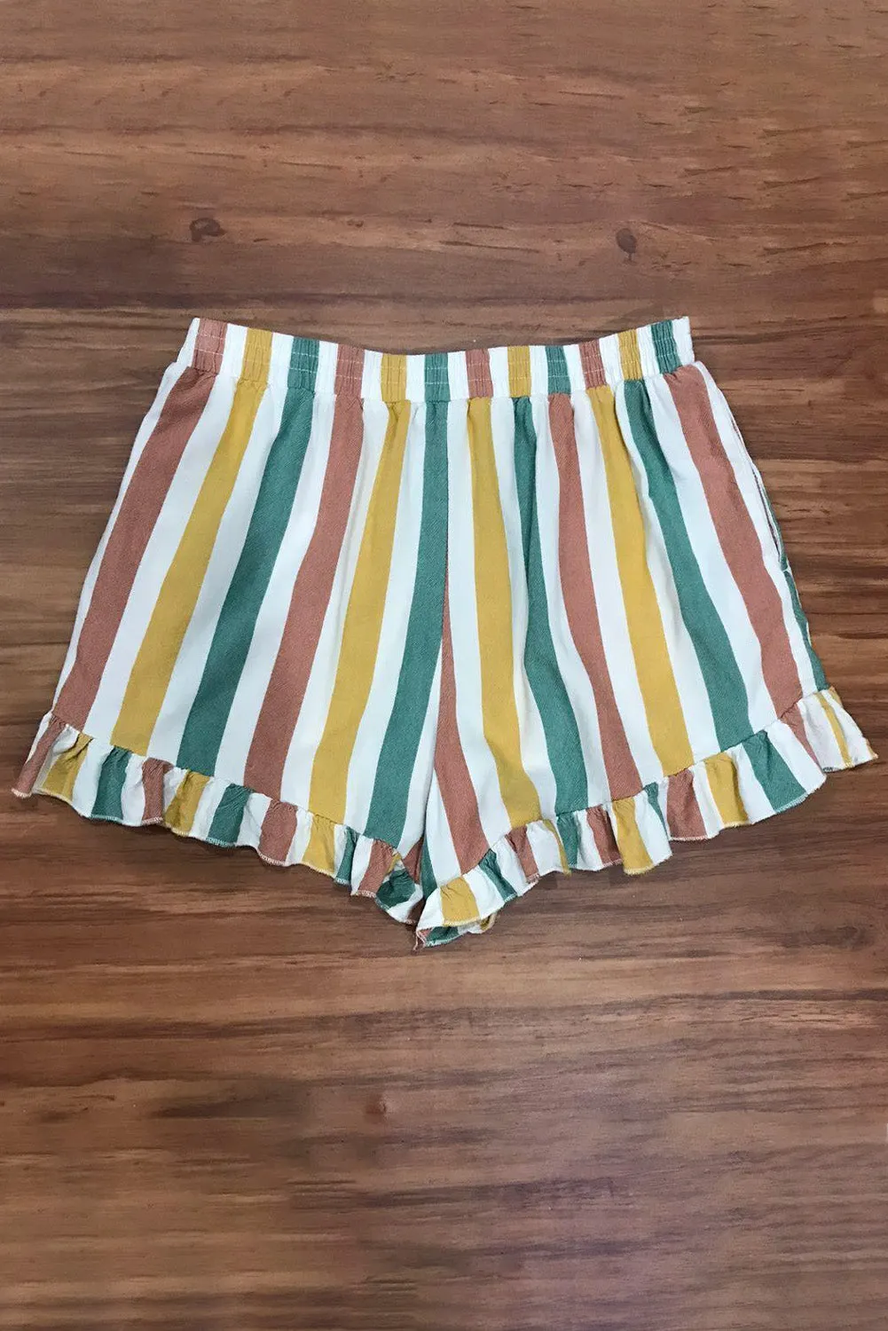 Striped Ruffle Hem Drawstring Shorts