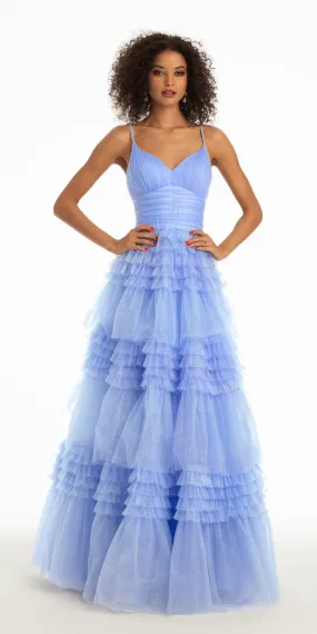 Sweetheart Mesh Ruched Tiered Lace Up Back Ballgown