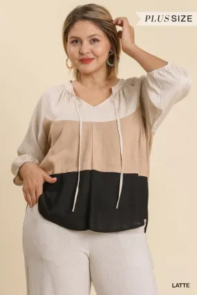 Umgee Color Block Balloon Sleeve Top