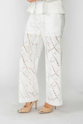 White Perforated Straight Leg Pants