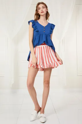 Wide Stripe Ruffle Hem Short