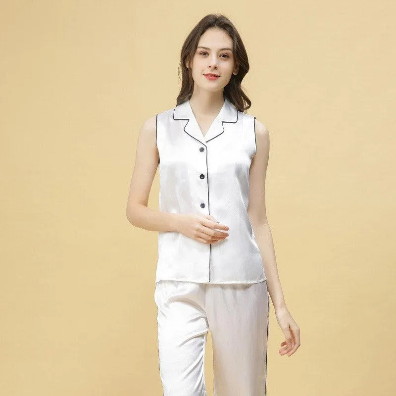 Women Silk Pajamas Set Sleeveless Luxury Silk SLeepwear