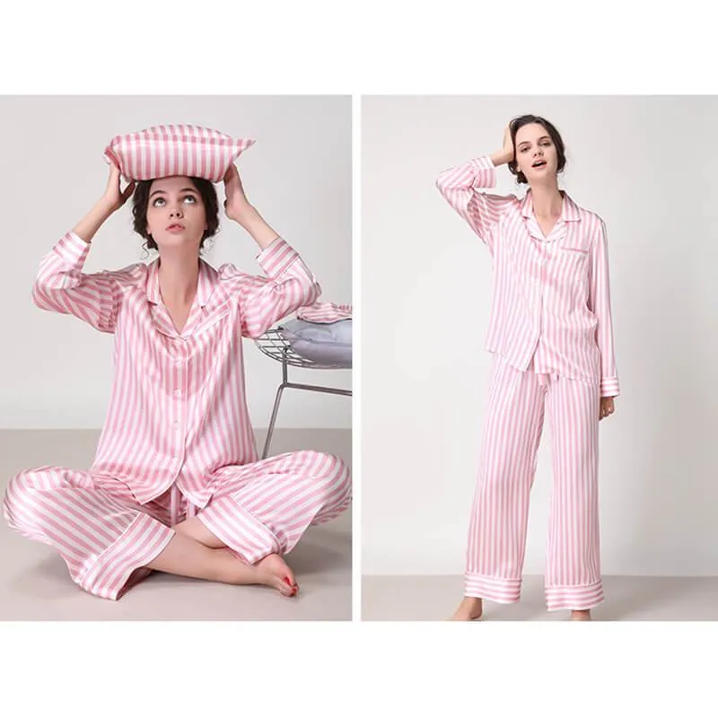 Women's 100% Silk Pajama  Black and White Striped Silk Pajamas  Sleepwear Sets