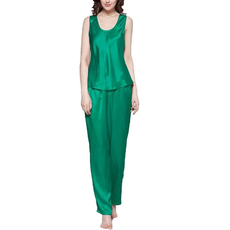 Women's 100% Silk Pajama Set Luxury Sleepwear Sleeveless Silk Tops Pajamas