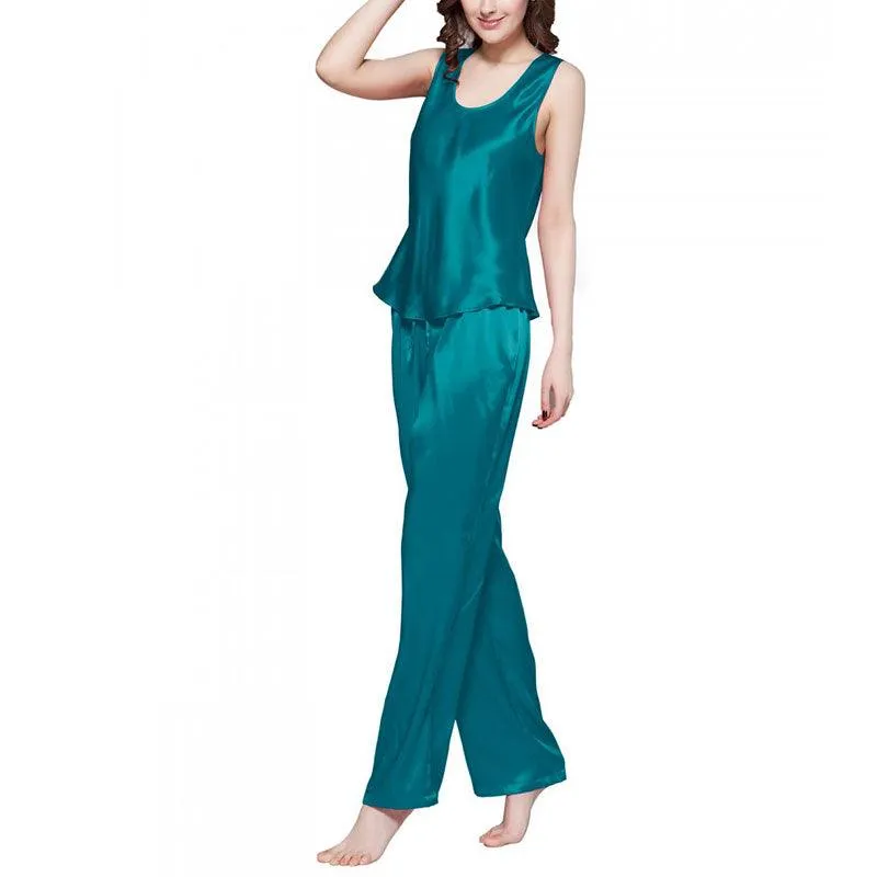 Women's 100% Silk Pajama Set Luxury Sleepwear Sleeveless Silk Tops Pajamas