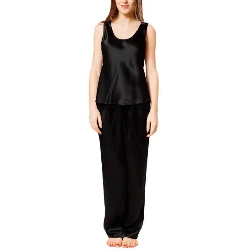 Women's 100% Silk Pajama Set Luxury Sleepwear Sleeveless Silk Tops Pajamas