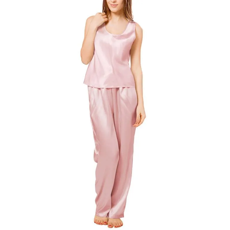 Women's 100% Silk Pajama Set Luxury Sleepwear Sleeveless Silk Tops Pajamas