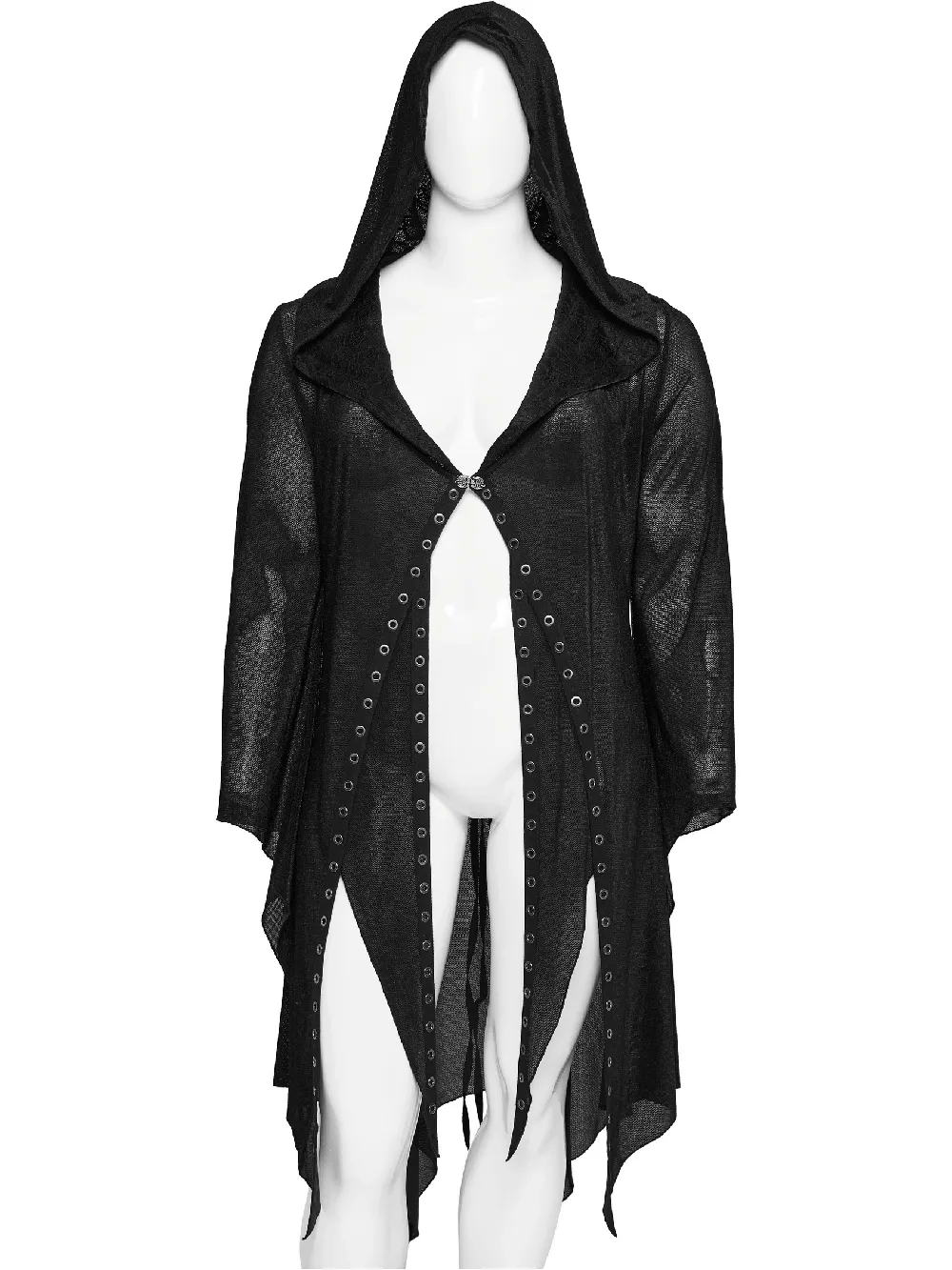 Women's Gothic Black Hooded Lace Cape with Eyelets