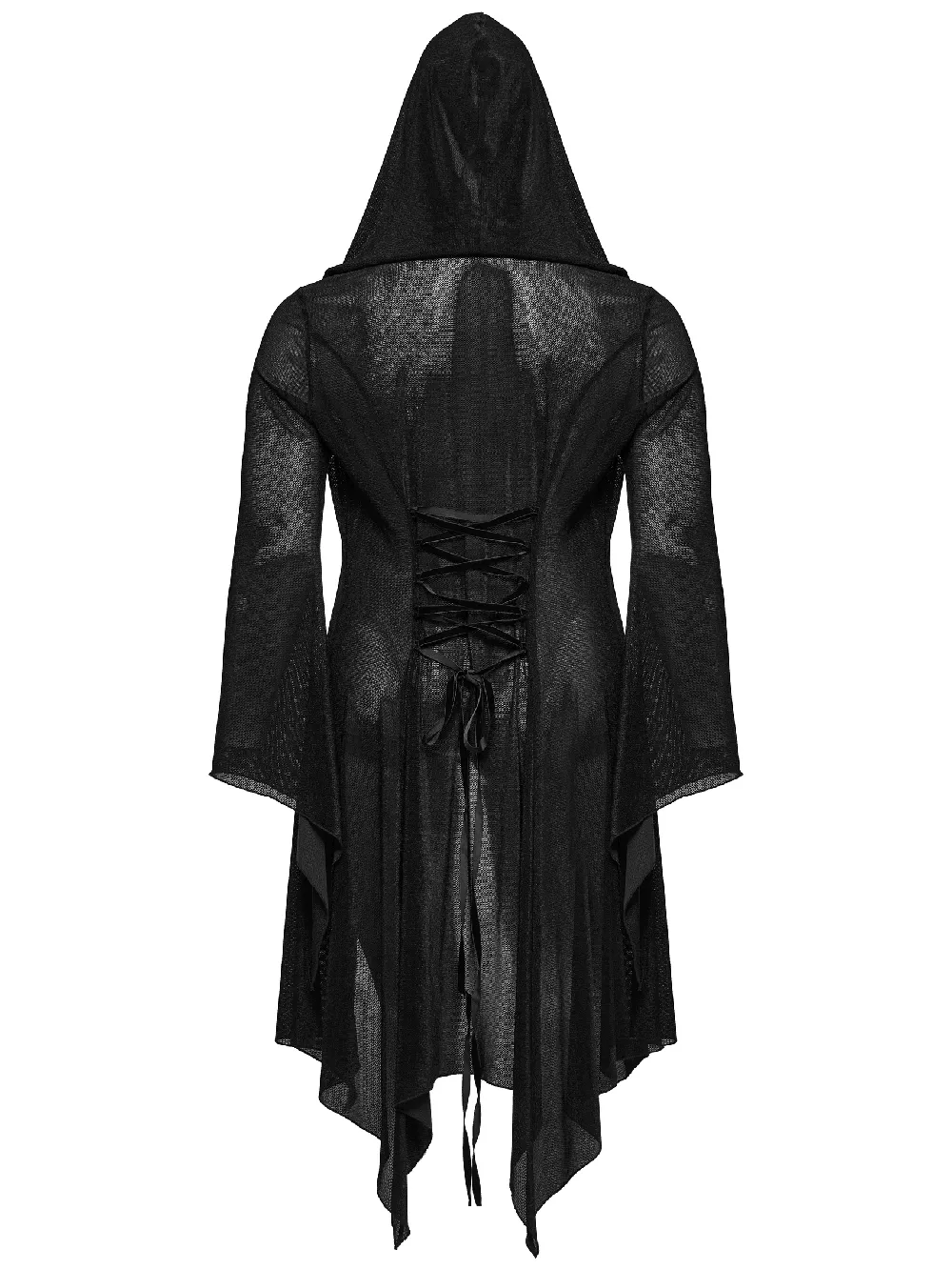 Women's Gothic Black Hooded Lace Cape with Eyelets