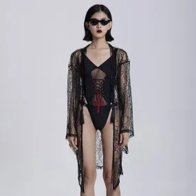 Women's Grunge Sheer Spider Mesh Kimono Capes Beach Cover Up