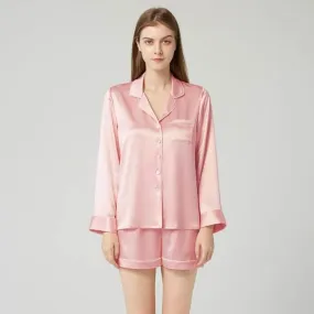 Women's Luxury Silk Sleepwear 100% Silk Long Sleeved Short Pajamas Set