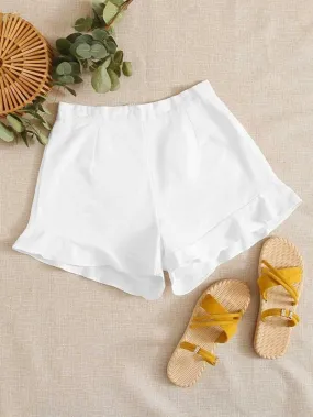 Zip Back Ruffle Hem Shorts